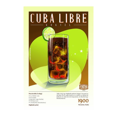Retro fémtábla - Cuba Libre koktél -  SZÍNES A - A4 - 20x30 cm 