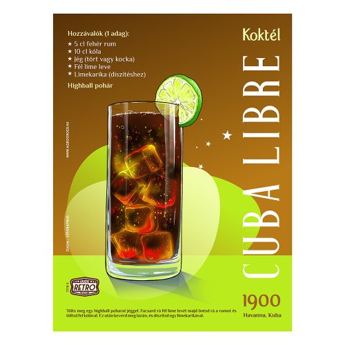 Retro fémtábla - Cuba Libre koktél -  SZÍNES B - A3 - 30X40 cm - PREMIUM