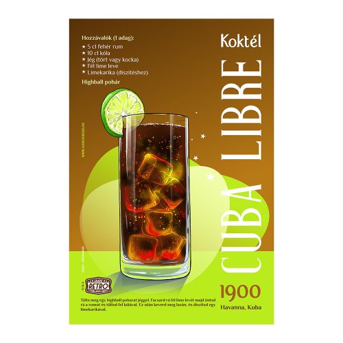 Retro fémtábla - Cuba Libre koktél -  SZÍNES B- A4 - 20x30 cm 