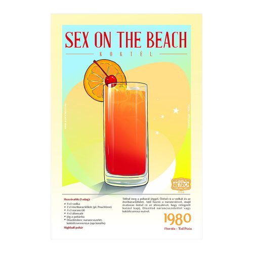 Retro fémtábla - Sex on the Beach koktél -  SZÍNES A - A4 - 20x30 cm - PREMIUM