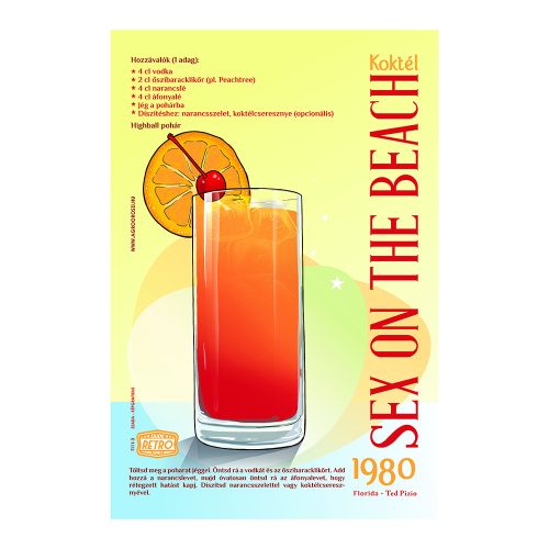 Retro fémtábla - Sex on the Beach koktél -  SZÍNES B - A4 - 20x30 cm - PREMIUM
