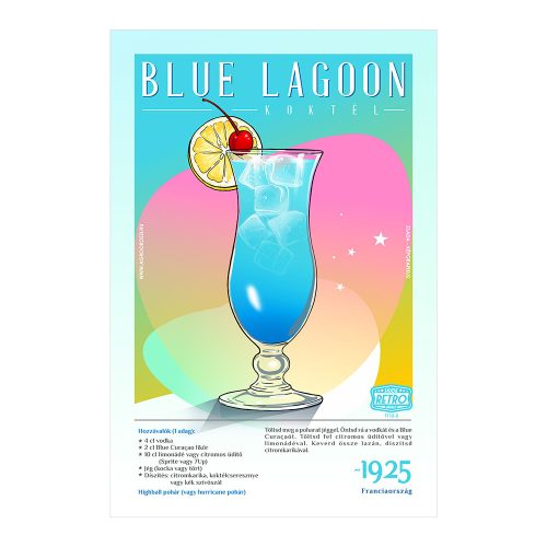 Retro fémtábla - Blue Lagoon koktél -  SZÍNES A - A4 - 20x30 cm -PREMIUM