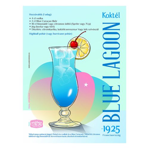 Retro fémtábla - Blue Lagoon koktél -  SZÍNES B - A3 - 30X40 cm - PREMIUM