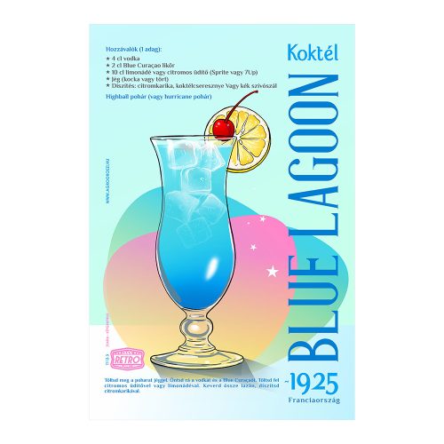 Retro fémtábla - Blue Lagoon koktél -  SZÍNES B - A4 - 20x30 cm 