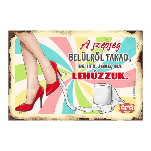 Retro fémtábla - A szépség belülről fakad, de itt jobb ha lehúzzuk - vajsárga - A4 - 20x30 cm 