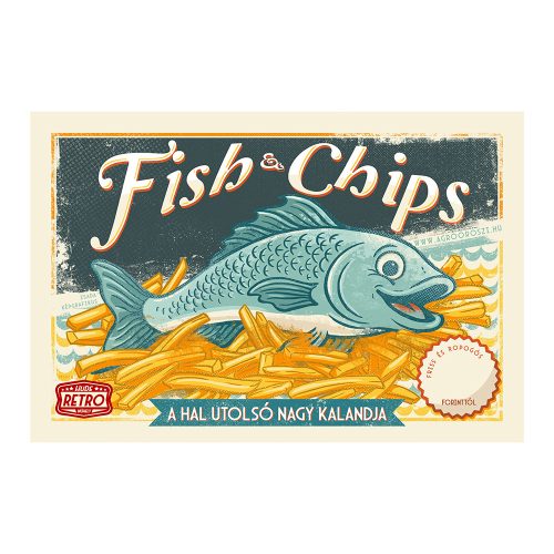 Retro fémtábla - Fish and Chips - a hal utolsó nagy kalandja - kék - árazható - A4 - 20x30 cm - PREMIUM