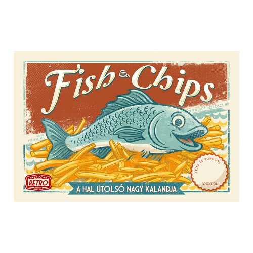 Retro fémtábla - Fish and Chips - a hal utolsó nagy kalandja - borsós - árazható - A4 - 20x30 cm