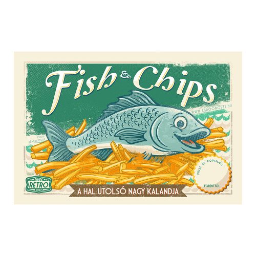 Retro fémtábla - Fish and Chips - a hal utolsó nagy kalandja - zöld - árazható - A4 - 20x30 cm - PREMIUM