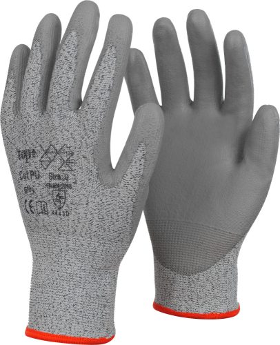 Védőkesztyű 5-ös vágásálló polietilén TOP CUT PU, szürke, 9